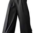 OYOANGLE Men's Baggy Wide Leg Pants Zipper Fly Pleated Trousers Business Casual Dress Pants with Pocket Black Small