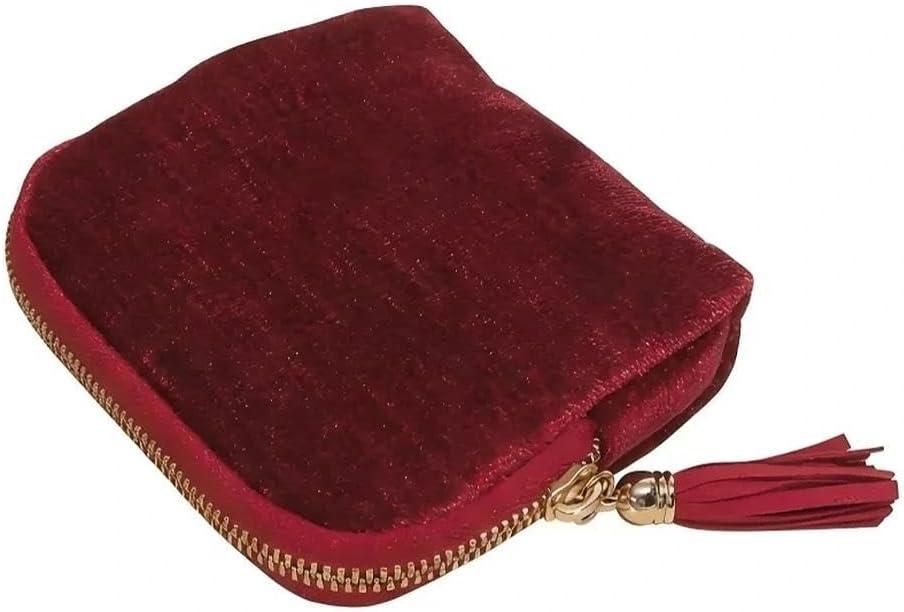 5.3" x 4.7" Small Travel Jewelry Case, Velvet Pouch with Tassel Zipper, Portable Organizer for Rings Earrings, Anti-Scratch Storage for Travel & Daily Use (Burgundy Red)