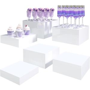 MaxGear 3 Pcs Acrylic Buffet Risers, Food Display Stand for Buffet Table, Dessert Cube Boxes with Hollow Bottoms for Party Food Display, Catering, 8"x9"x10", White