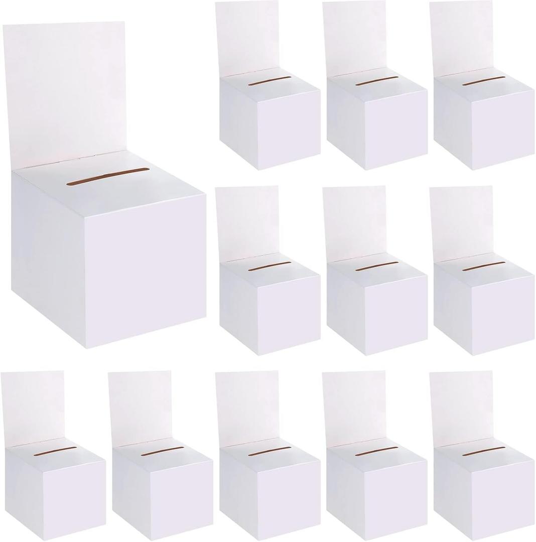12 Pack Raffle Boxes Ballot Box Suggestion Box with Slot, 6 x 6 x 6 Inch Cardboard Raffle Boxes with Slot for Ticket and Removable Header for Collecting Business Card Voting Contest