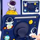 for Samsung Galaxy Tab S10 FE/S9 FE Case - Tab S9 Case Boys Cute Astronaut Cover Kawaii 3D Spacemen with Rotating Handle Stand + Strap Soft Silicone Cover Funda para Tab S10 Fe 10.9 Inch