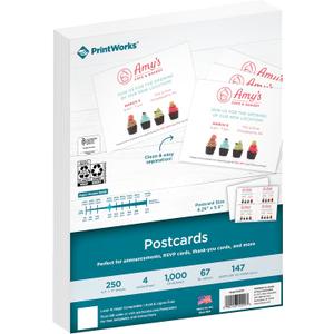 PrintWorks Blank Printable Postcards for Mailing & Printing - 1000 Cards (4.25" x 5.5" Post Card Size) - 4 per Sheet - 250 Sheets (8.5 x 11) - Made in the USA - No Envelope Needed - White (04299)