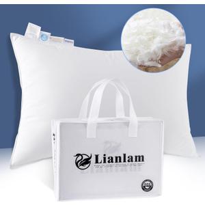 LIANLAM Luxury Canadian White Goose Down Pillow Standard - 750+ Fill Power, Soft Down Pillows for Sleeping, Fluffy Pillow for Neck Pain Relief, Hotel Bed Pillows for Side Sleeper (1 Pack, 20"x26")