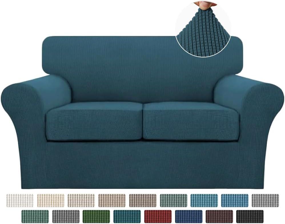 Turquoize 3 Piece Sofa Covers for 2 Cushion Couch Sofa Slipcover Soft Couch Cover for Dogs-Washable Sofa Furniture Covers with 2 Individual Cushion Covers, Thick Jacquard Fabric (Loveseat, Deep Teal)