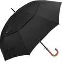 G4Free 52/62inch Wooden J Handle Golf Umbrella Windproof UV Protection Classic Stick Wedding Cane Umbrellas, Auto Open Cane Hook Handle