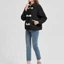 Womens Soft Polar Fleece Jacket Lightweight Long Sleeve Horn Button Warm Shacket Coat Comfortable Outerwear (Black, S)