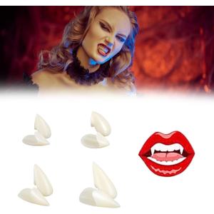 Halloween Vampire Teeth, Set of 4 Size Vampire Fangs with Adhesive, Fake Fangs for Cosplay Party Props Halloween Prank Cosplay Costumes Accessories Party Favors