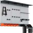 TORACK Pegboard Wall Organizer 4 ft. Garage Metal Pegboard Tool Organizer System, Tools Storage Peg Board Kit with Hooks and Accessories, Wall Mounted Storage Bins, Overhead Shelves (Grey)