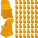 Newwiee Spandex Chair Covers Bulk - Stretch Folding Flat Front Fitted Universal Chair Protector Pack Removable Washable for Wedding Party Dining Banquet Event(Gold,50 Pcs)