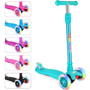 BELEEV A2 Scooters for Kids 3 Wheel Kick Scooter for Toddlers Girls Boys, 4 Adjustable Height, Lean to Steer, Light up Wheels, Extra-Wide Board, Easy to Assemble for Children Gift Sport Toys Ages 3-12