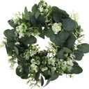 Artificial Eucalyptus Leaves Wreath for Candle Holders Greenery Decor for Home Table Centerpiece Farmhouse Style Season Wall and Door Garland
