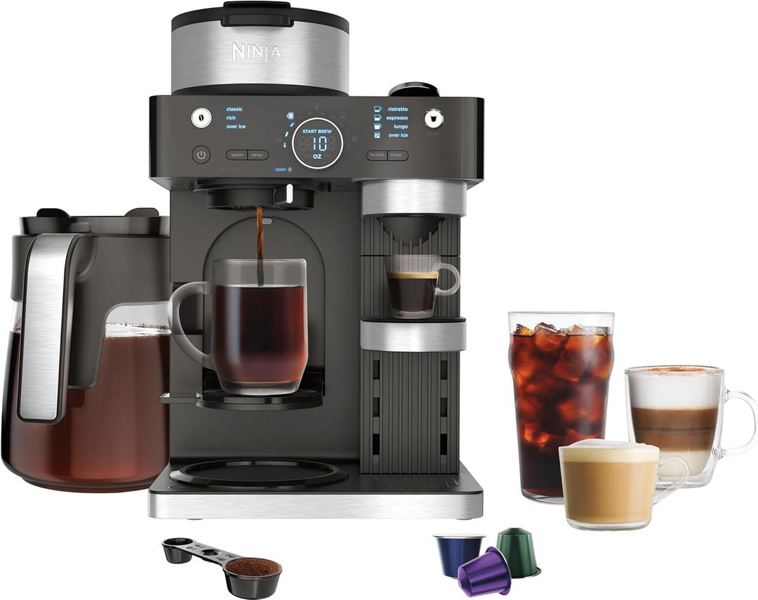Ninja CFN602 Espresso & Coffee Barista System with Ristretto Function, Single-Serve Coffee, Compatible with Nespresso Capsule, 12-Cup Carafe, Built-in Frother, Cappuccino & Latte Make Ninja CFN602 Espresso & Coffee Barista System with Ristretto Function, Single-Serve Coffee, Compatible with Nespresso Capsule, 12-Cup Carafe, Built-in Frother, Cappuccino & Latte Make