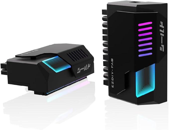 EZDIY-FAB Shield 24-Pin 90 Degree Angle Adapter with Infinity Mirror ARGB Light,ATX 24 Pin Power Connector, 5V 3pin ARGB Sync-90 Degree-Black-1 Pack
