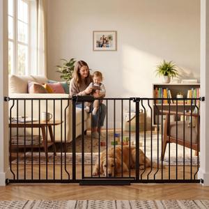 TSAYAWA 62.2"-71.65" Extra Wide Auto Closing Baby Safety Gate for Stairs & Doorways, Pressure Mounted No Drill Pet Gate with Walk-Through Door - Heavy Duty Childproof Gate for Toddlers, Kids, Dogs (Black)