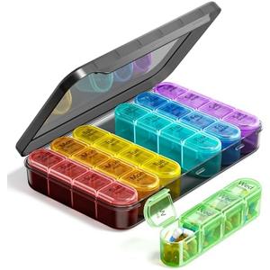 Odaro Weekly Pill Organizer 4 Times a Day, BPA Free Daily Pill Box 7 Day, Large Travel Pill Case with 28 Compartment to Hold Medicine, Vitamin and Supplement