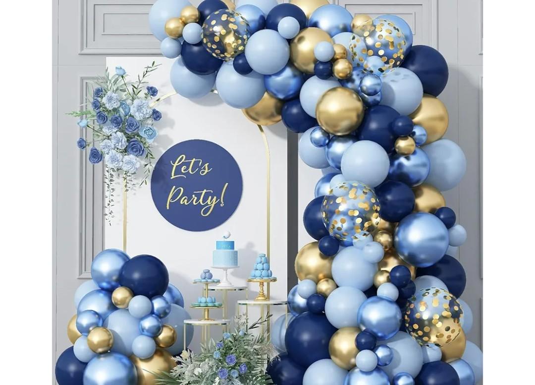 YOURS DECOR 62 Pcs Set of Blue Graduation Balloon Garland Kit Metallic and Macaron Gold and Metallic for Birthday Parties Decor