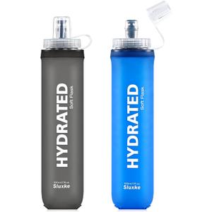 SLUXKE Soft Flask 2 Pack with Dust Cap, 17oz/500ml Flexible TPU Soft Water Flasks for Running Vest, BPA-Free Hydration Foldable Flask for Hiking, Cycling