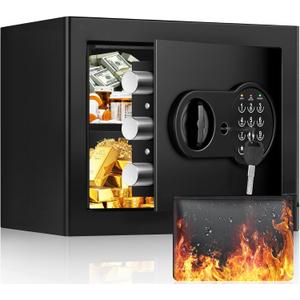 1.2 Cu Ft Home Safe, Small Safe Box with Fireproof Waterproof Bags, Programmable Keypad and Removable Shelf, Security Digital Home Safe for Home Money Medicines Valuables