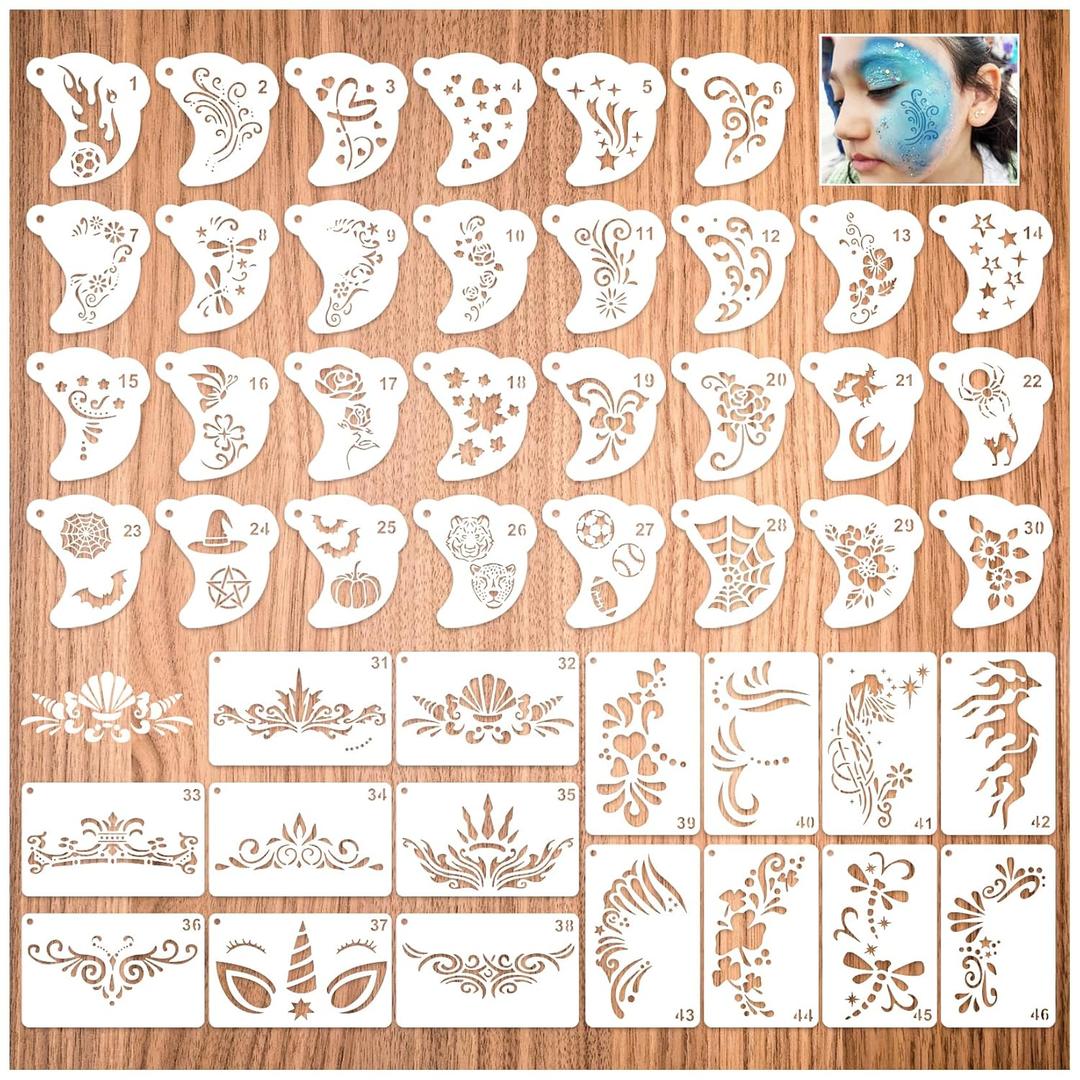 Face Paint Stencils Reusable Halloween Body Facial Painting Templates, Facepaint for Makeup Halloween Party Art Painting(face46)