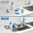 TreeLen Over The Kitchen Sink Caddy Sponge Holder Organizer Drying Rack Expandable for Sponge Brush Soap 13.8" to 20.8", Stainless Steel