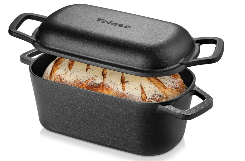 Velaze 3.6QT Dutch Oven for Bread Baking,Oval Cast Iron Bread Oven Pan with Lid and Offset Handles,Oven Safe to 500°F for Homemade Sourdough Bread(Black)
