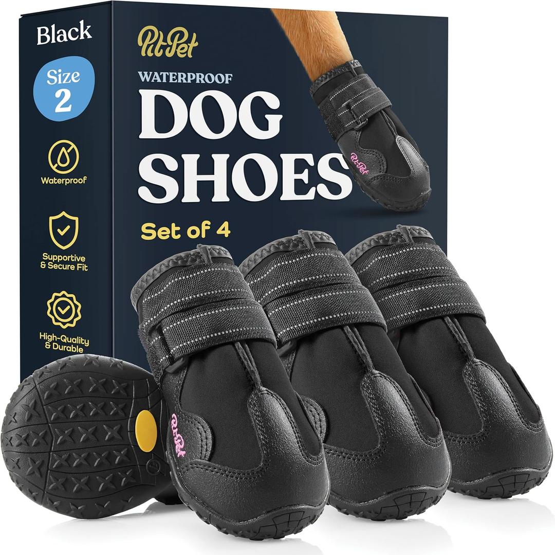 Waterproof Dog Shoes - Stylish Designed Shoes for Dogs - Dog Boots with Non-Slip Rubber Bottom Protects Paw from Hot or Cold Pavement, Dog Booties with Reflective Straps for Dogs Safety, Puppy Shoes. (Size 1: 1.65"Width 2.01"Length)