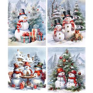 Eersida 4 Pcs Snowman Diamond Painting Kits for Adults Family Snowman Cardinal Diamond Art Kits for Adults Beginner 5d DIY Round Gem Art Home Wall Decor 10 x 11.8 Inches