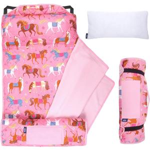 Wildkin Quilted Kids Nap Mat Soft Microfiber with Pillow & Elastic Straps for School & Travel