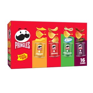Pringles Potato Crisps Chips, Lunch Snacks, Office and Kids Snacks, Grab N' Go, 1.38 Pounds, Variety Pack (16 Cans) (EXP 09/14/26)