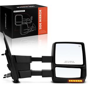 A-Premium Towing Mirrors - Compatible with Ford F-150 F150 2007 2008 2009 2010 2011 2012 - Manual Folding Heated Black - with Puddle Light, large