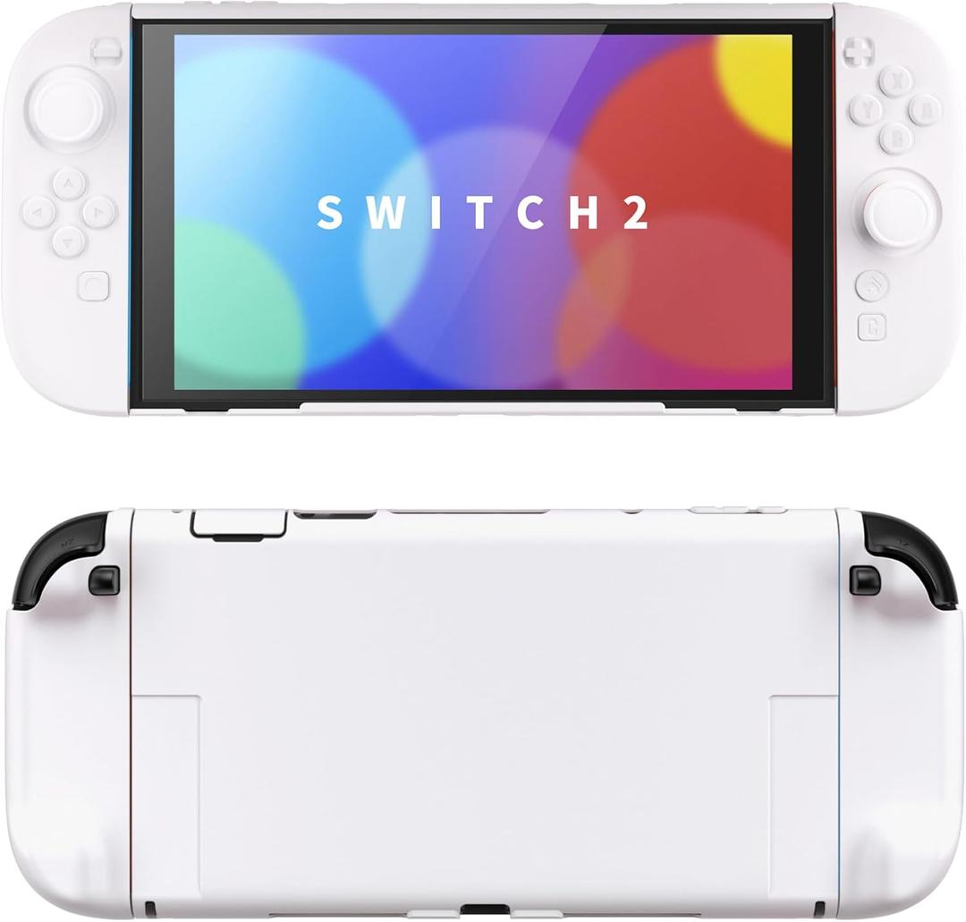 PlayVital Hard Case for Nintendo Switch 2 with Extra Stand & Thumb Grip Caps | Split Design, Dockable Protective Full-Body Shell Cover for Nintendo Switch 2 | Solid Color Series, White