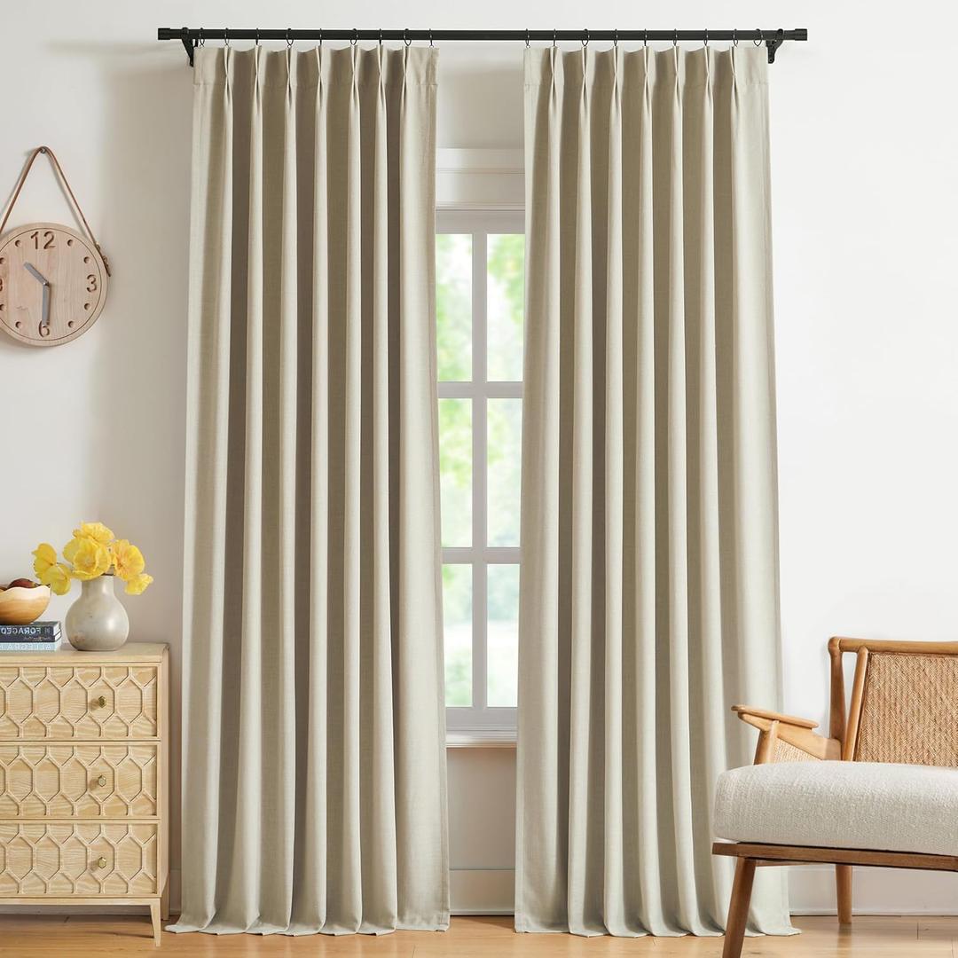 WEST LAKE Sand Pinch Pleated Full Blackout Curtain Panels 102 Inches Long,French Pleat Linen Blended Room Darkening Drapes,Modern Window Treatment for Bedroom Living Room,40" Wx102 L(Pack of 2)