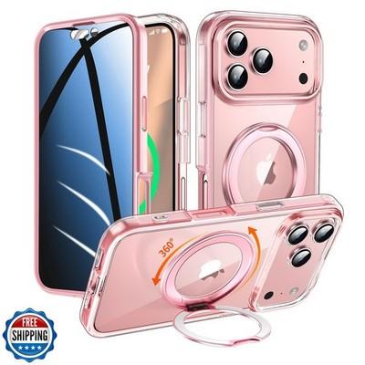 WASTROYAL Privacy Case for iPhone 17 Pro Max with 360°Stand [Builtin Anti Peeping Screen Protector] [Magnetic Ring ] Full Body Protective Phone 17ProMax Cover 6.9", Clear