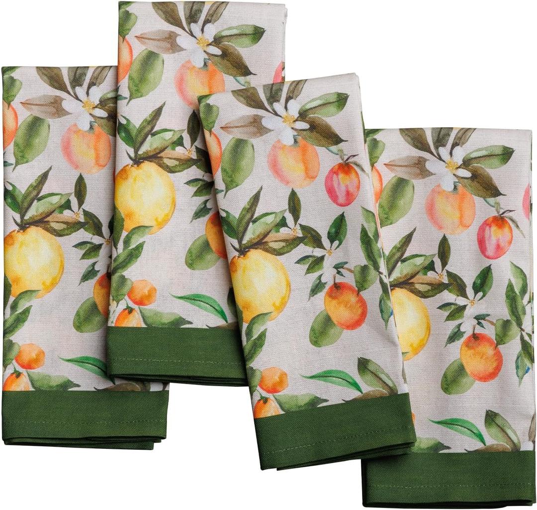 Maison d' Hermine Cloth Napkins Set of 4 100% Cotton Everyday Reusable Square Napkins Cloth Washable Dinner Party Wedding Restaurant Easter Decorations Spring/Summer (Soleil Fruite, 18" x 18")
