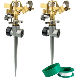 Hourleey 2 Pack Impact Lawn Sprinklers for Yard, Heavy Duty Water Sprinkler Head with Aluminum Alloy Spike Base, Adjustable Pulsating Sprinkler for Large Area Lawn Patio Garden