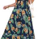 OUGES Women 2025 Spring Summer Dresses Maternity Sleeveless Ribbed Fashion Casual Outfits Maxi Dress with Pockets (Small, Orange Floral)