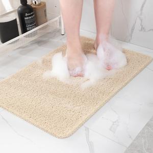 Hargiis Non Slip Bathtub Mat, Foot Scrubber Anti Slip Fast Drying Shower Mat for Tub, Floor,Bathroom, Home, Kitchen, Hotel, Beige, 24x16 Inches