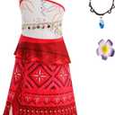 IDOTTA Princess Adventure Dress Ocean Costume For Girls Outfit Fancy Dress Up With Necklace and Hairpin (7-8 Years, Red)