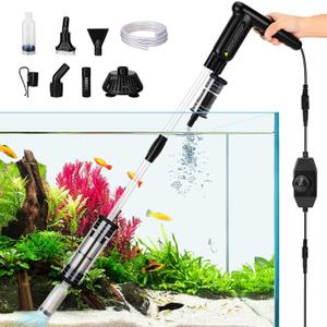 AQQA Upgraded DC 18W Electric Aquarium Vacuum Gravel Cleaner, Anti-Clog Pre-Filter Design, 7-in-1 Multifunctional Fish Tank Cleaning Kit for Dirt Removal, Water Change, Sand Washing, Turtle Shower