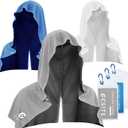 3 Pack Cooling Hoodie Towels for Neck and Face, UPF 50 Sun Protection & Instant Cooling, Ice Towels for Hot Weather, Soft Breathable Towel for Sport, Work Out, Gym, Camping & More Activities (Gray/Light Blue/White)
