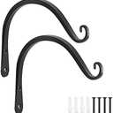 FEED GARDEN 2 Pack 8 Inch Hanging Plant Bracket Wall Hooks Decorative Plant Hangers for Outdoor Hanging Bird Feeders, Wind Chimes, Plant Baskets, Black