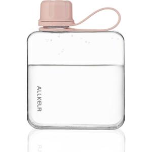 Portable Flat Water Bottle,BPA Free Reusable Tritan Plastic Travel Water Bottle Cup,Lightweight Leakproof Slim Water Bottle Fits Purse,Backpacking, Hiking (Pink, 10.8 oz)