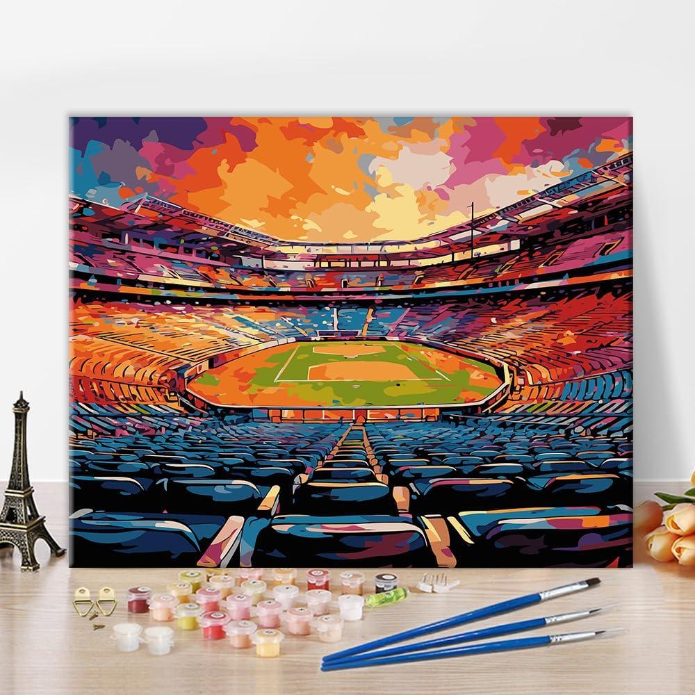 Sports Field Paint by Numbers for Adults Beginner Paint by Number Kits Colorful Canvas Oil Colorful Stadium by Number for Cool Boy Painting by Number Home Wall Decor Acrylic Paints 16x20 in Frameless