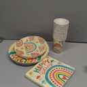 Retro Rainbow Themed Happy Birthday Party Supplies Set - Vibrant Disposable Paper Plates, Cups and Napkins - Fun & Colorful Design for Boys/Girls - For 16 Guests