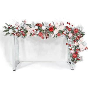 WBHome Pre-lit 6 Feet/72 Inch Christmas Garland, Sweet Red & White Lighted Garland with 50 LED Lights for Indoor Outdoor Xmas Decor Holiday Decorations, Battery Operated (Batteries NOT Included)