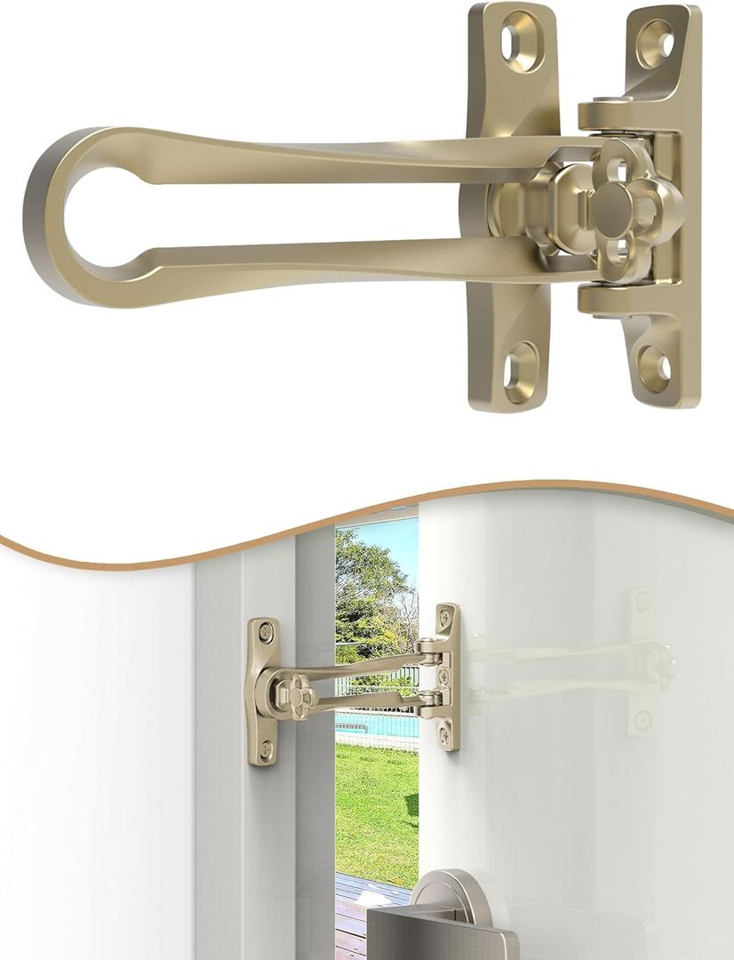 Greatim GT-SD101-GD Door Guard Swing Bar Lock, Door Latch Security Latch for Kids Safety and Home Security, Ideal for Apartment, Hotel & Commercial Outward-Opening Front Door. Zinc Alloy, Matte Gold