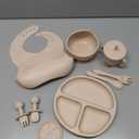 Silicone Baby Feeding Set | Baby Led Weaning Supplies Includes Suction Bowls and Divided Plates, Adjustable Bib, Baby Utensils Spoons and Forks,Cup | Baby Feeding Essentials (Beige)