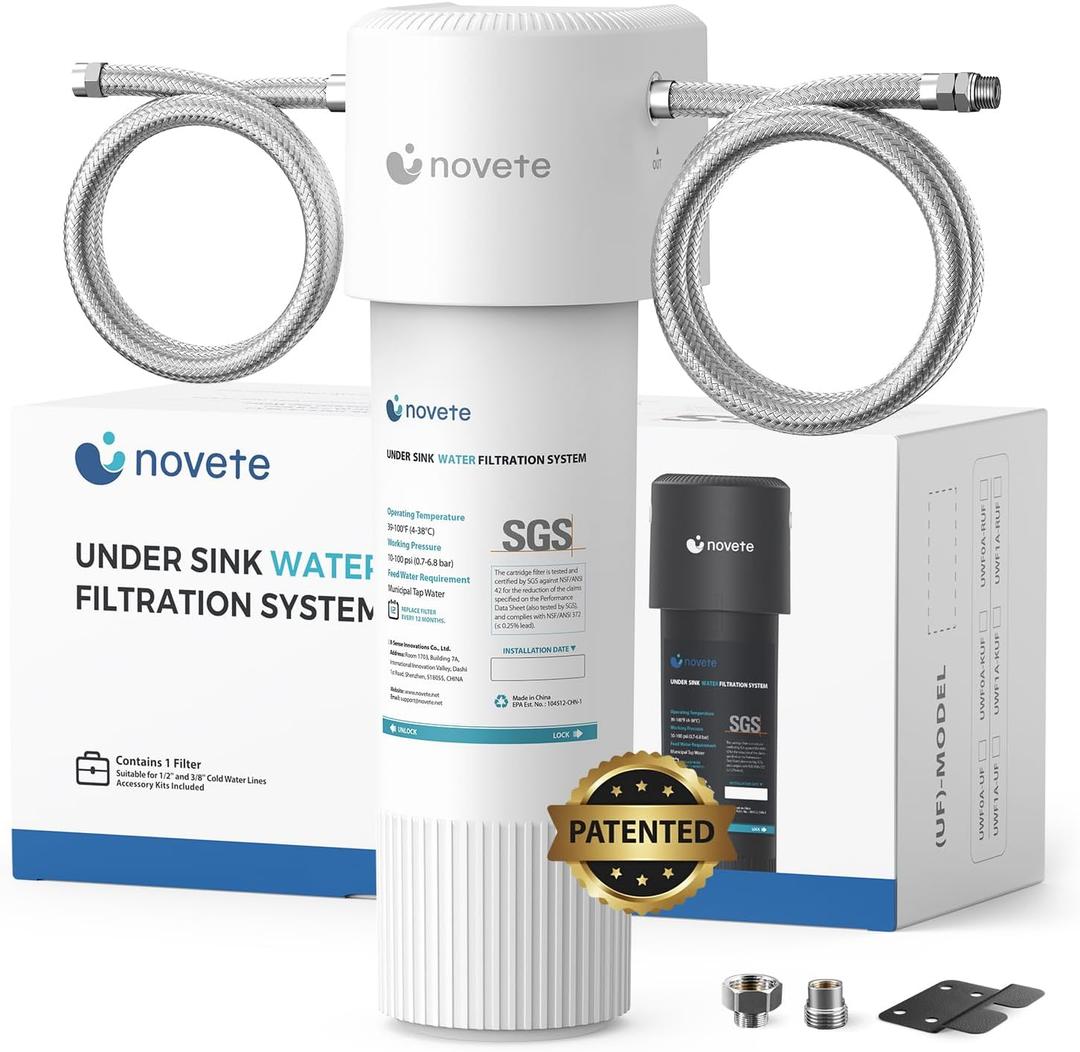 NOVETE Under Sink Water Filter UWF0APC, NSF/ANSI42 &372 Certified, Reduces 99.5% Chlorine, Lead, PFOA/PFOS, Bad Taste, Direct Connect to Kitchen Faucet, 30K Gallons, USA Tech, White
