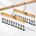 Novabright 2 Pcs Hangers with 10 Clips Organizers for Closet Scarf Pant Hat Hangers Wood Space Saving Rotating Non Slip Hanging Storage Closet Organizers for Jeans Leggings Socks Belt Bra Skirt (Wood)