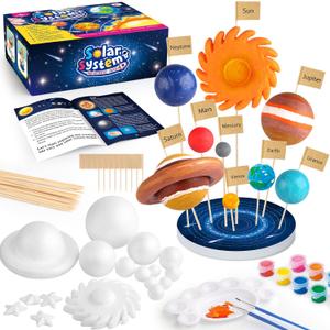 64 PCS Solar System Project Kit, Solar System Model Kit with 13 Mix Foam Balls, Solar System Toys for Kids 3-5, Learn Planets Science Kit School Project Supplies of Bamboo Sticks, Flags, Brushes